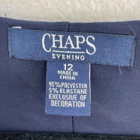 Chaps Womens 12 Navy Long Sleeve Evening Dress Rhinestone Accent Stretch - Picture 5 of 13